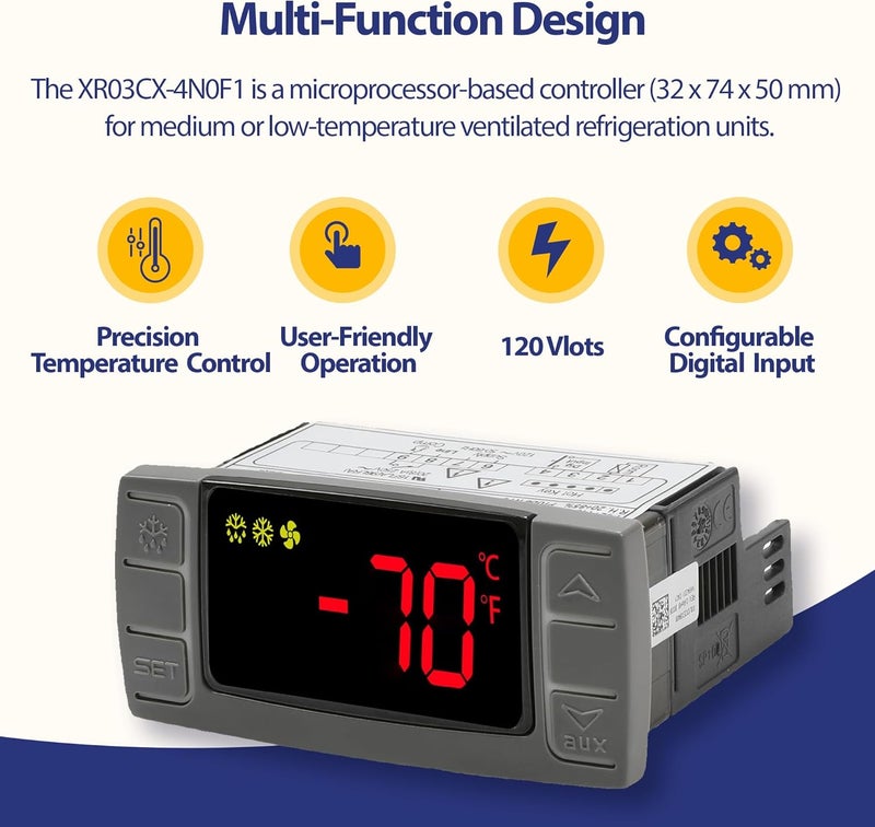 ToolSentryX Digital Temperature Controller XR03CX-4N0F1 for Commercial Refrigeration, 120V 50-60Hz, Compatible with Dixell Programmable Refrigerators/Freezers, Single NTC Probe, Alarm Relay, Detailed Instructions - Image 3